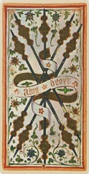 Il Cinque di Bastoni, facsimile di una carta dei tarocchi dal mazzo 